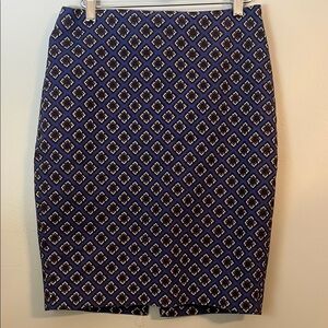 Express Blue with Red/White Geometric Print Lined Pencil Skirt Size 8